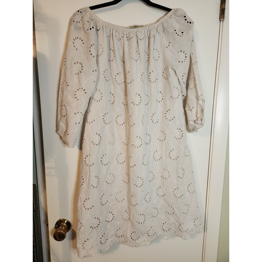 Valentina Naldi Womens Dress Ivory Cream Peasant Ruffle Eyelet Small